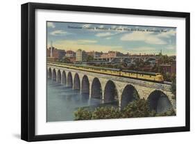 Train- Crossing Stone Arch Bridge, Minneapolis, MN - Minneapolis, MN-Lantern Press-Framed Art Print