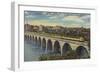 Train- Crossing Stone Arch Bridge, Minneapolis, MN - Minneapolis, MN-Lantern Press-Framed Art Print