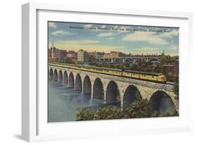 Train- Crossing Stone Arch Bridge, Minneapolis, MN - Minneapolis, MN-Lantern Press-Framed Art Print