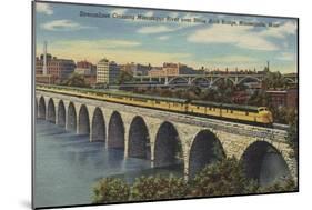 Train- Crossing Stone Arch Bridge, Minneapolis, MN - Minneapolis, MN-Lantern Press-Mounted Art Print