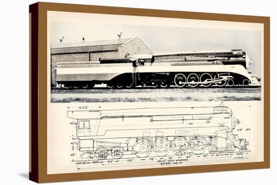 Train Drawing and Photo, c.1944-null-Stretched Canvas