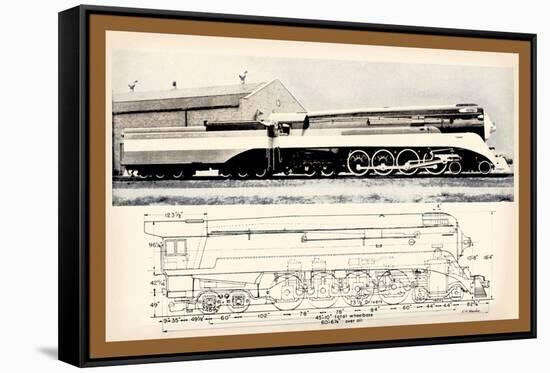 Train Drawing and Photo, c.1944-null-Framed Stretched Canvas