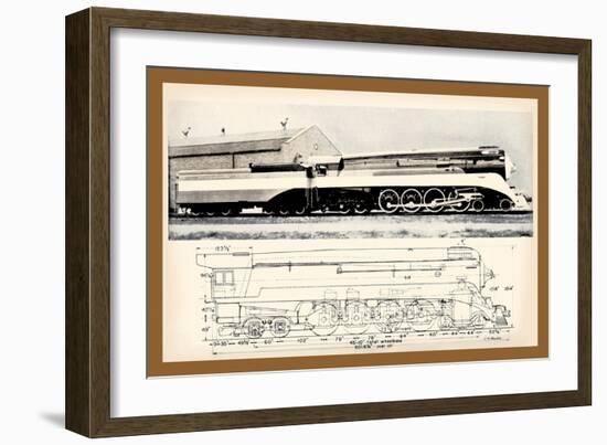 Train Drawing and Photo, c.1944-null-Framed Art Print