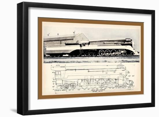 Train Drawing and Photo, c.1944-null-Framed Art Print