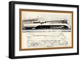 Train Drawing and Photo, c.1944-null-Framed Art Print