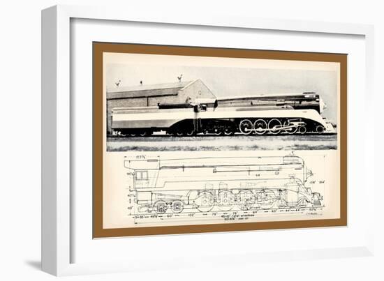 Train Drawing and Photo, c.1944-null-Framed Art Print