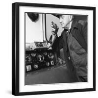 Train Driver on an Intercom, South Yorkshire, 1964-Michael Walters-Framed Photographic Print