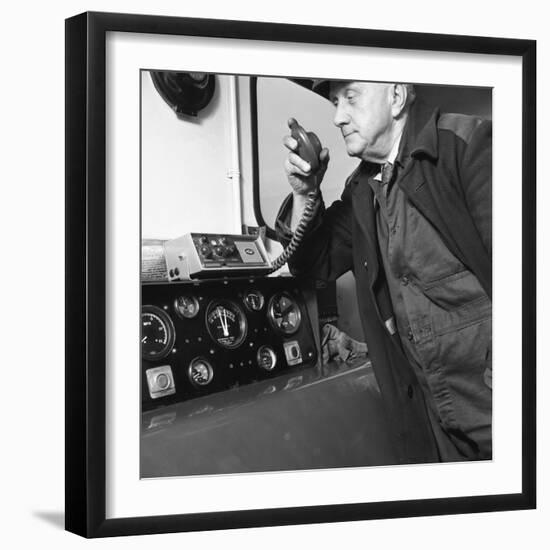 Train Driver on an Intercom, South Yorkshire, 1964-Michael Walters-Framed Photographic Print