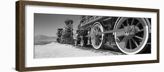 Train engine on a railroad track, Golden Spike National Historic Site, Utah, USA-Panoramic Images-Framed Photographic Print