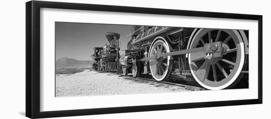 Train engine on a railroad track, Golden Spike National Historic Site, Utah, USA-Panoramic Images-Framed Photographic Print