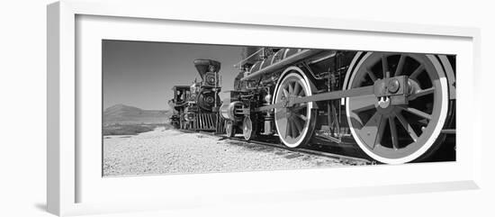 Train engine on a railroad track, Golden Spike National Historic Site, Utah, USA-Panoramic Images-Framed Photographic Print