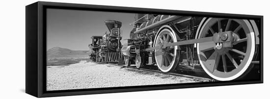 Train engine on a railroad track, Golden Spike National Historic Site, Utah, USA-Panoramic Images-Framed Stretched Canvas