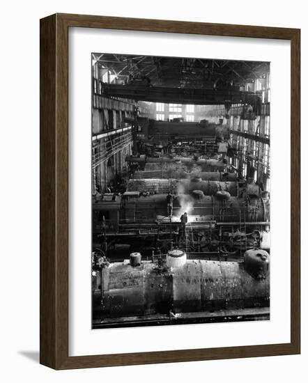 Train Engines from the New York Centrail Railroad Being Worked on in Repair Shop-Ralph Morse-Framed Photographic Print