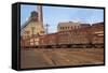 Train Freight Cars Entering Shipping Yard-null-Framed Stretched Canvas