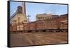 Train Freight Cars Entering Shipping Yard-null-Framed Stretched Canvas