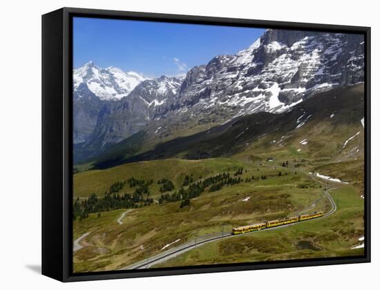 Train from Grindelwald on Route to Kleine Scheidegg, Bernese Oberland, Swiss Alps, Switzerland-Richardson Peter-Framed Stretched Canvas