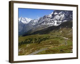 Train from Grindelwald on Route to Kleine Scheidegg, Bernese Oberland, Swiss Alps, Switzerland-Richardson Peter-Framed Photographic Print