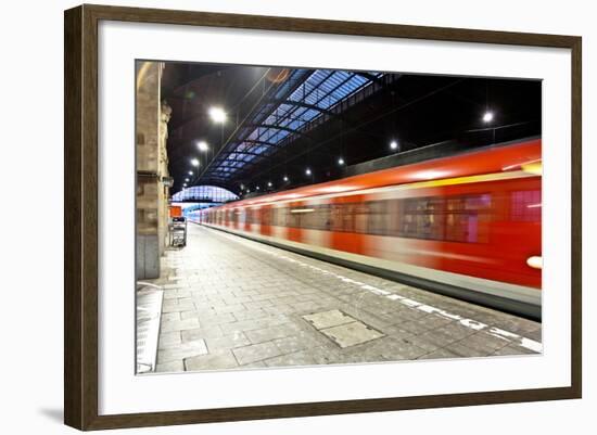 Train Im Motion Enters the Station-Jorg Hackemann-Framed Photographic Print