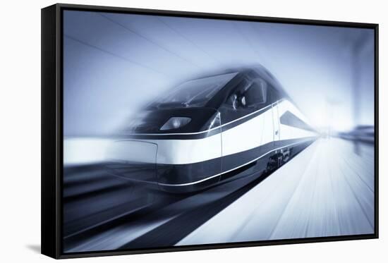 Train in Motion, Monochromatic-rihardzz-Framed Stretched Canvas