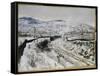 Train in the Snow at Argenteuil-Claude Monet-Framed Stretched Canvas