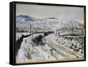 Train in the Snow at Argenteuil-Claude Monet-Framed Stretched Canvas