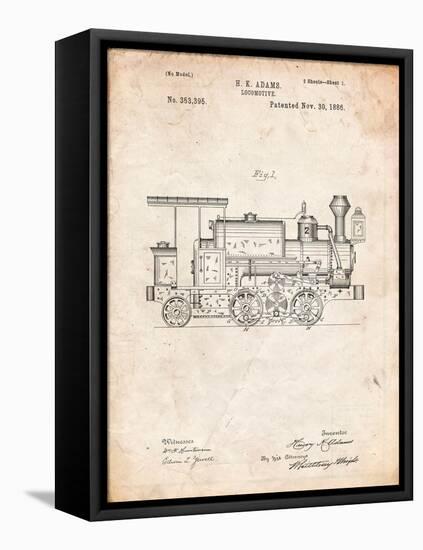 Train Locomotive Patent-Cole Borders-Framed Stretched Canvas