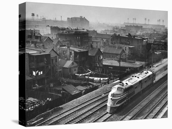 Train Moving Past Trackside Tenement Slums of Chicago-Gordon Coster-Stretched Canvas