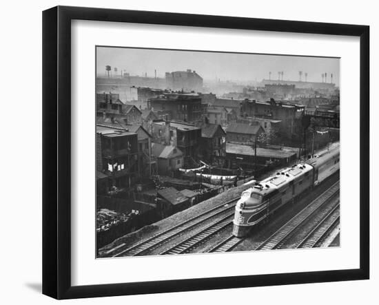 Train Moving Past Trackside Tenement Slums of Chicago-Gordon Coster-Framed Photographic Print