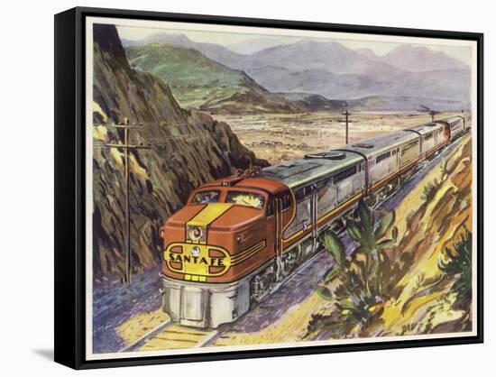 Train of the Santa Fe Railroad Drawn by a Diesel- Electric Locomotive-null-Framed Stretched Canvas