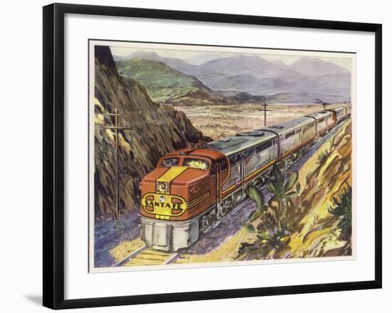 Train of the Santa Fe Railroad Drawn by a Diesel- Electric Locomotive-null-Framed Art Print