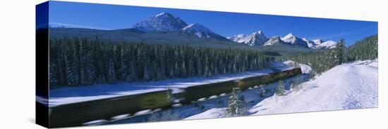 Train on a Railroad Track, Banff National Park, Alberta, Canada-null-Stretched Canvas