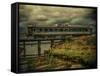 Train on Bridge-Florian Raymann-Framed Stretched Canvas