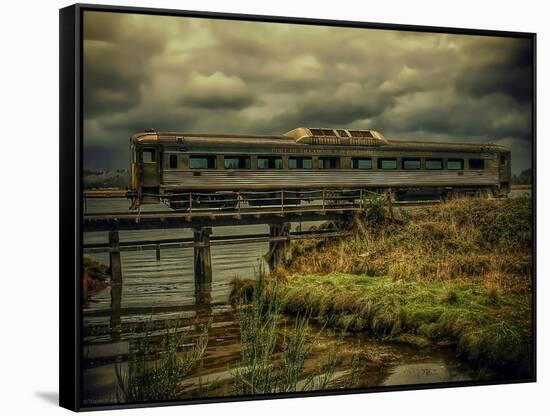 Train on Bridge-Florian Raymann-Framed Stretched Canvas
