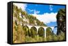 Train on Rhaetian Railway, Landwasserviadukt, Canton Graubunden, Switzerland-phbcz-Framed Stretched Canvas