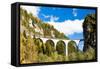 Train on Rhaetian Railway, Landwasserviadukt, Canton Graubunden, Switzerland-phbcz-Framed Stretched Canvas