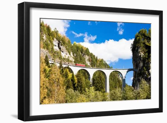 Train on Rhaetian Railway, Landwasserviadukt, Canton Graubunden, Switzerland-phbcz-Framed Photographic Print