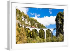 Train on Rhaetian Railway, Landwasserviadukt, Canton Graubunden, Switzerland-phbcz-Framed Photographic Print