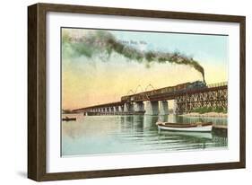 Train on Trestle over Green Bay, Wisconsin-null-Framed Art Print