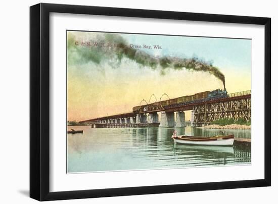Train on Trestle over Green Bay, Wisconsin-null-Framed Art Print