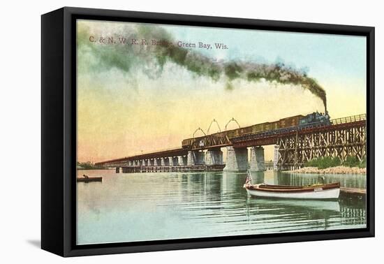 Train on Trestle over Green Bay, Wisconsin-null-Framed Stretched Canvas