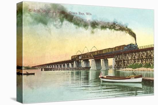 Train on Trestle over Green Bay, Wisconsin-null-Stretched Canvas