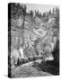 Train Passes through Elk Canyon near "Giant Bluff" Photograph - Black Hills, SD-Lantern Press-Stretched Canvas