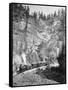 Train Passes through Elk Canyon near "Giant Bluff" Photograph - Black Hills, SD-Lantern Press-Framed Stretched Canvas