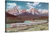 Train Passing through Rocky Mountains-null-Stretched Canvas