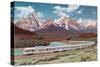 Train Passing through Rocky Mountains-null-Stretched Canvas