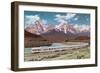 Train Passing through Rocky Mountains-null-Framed Art Print