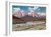 Train Passing through Rocky Mountains-null-Framed Art Print