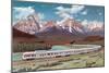 Train Passing through Rocky Mountains-null-Mounted Art Print