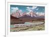 Train Passing through Rocky Mountains-null-Framed Premium Giclee Print