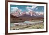 Train Passing through Rocky Mountains-null-Framed Premium Giclee Print